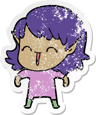 Bir insan tarafından çizilmiş karikatür elf kızının sıkıntılı çıkartması.