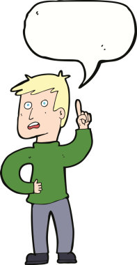 Bir insan tarafından çizilmiş konuşma baloncuğu fikri olan çizgi film çocuğu.