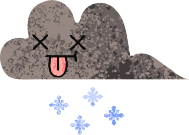 Bir insan tarafından çizilmiş fırtına kar bulutunun retro çizim tarzı karikatürü