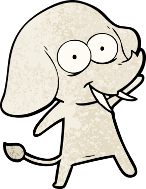 Bir insan tarafından çizilmiş mutlu bir fil.