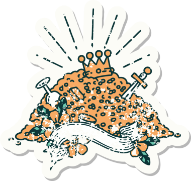 Bir insan tarafından çizilmiş eski bir dövme stili altın yığını.