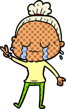 Bir insan tarafından çizilmiş ağlayan yaşlı kadın çizgi filmi.