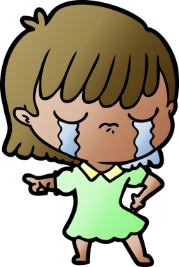 Bir insan tarafından çizilmiş ağlayan çizgi film kadını.