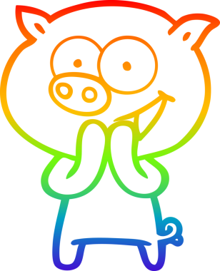 Bir insan tarafından çizilmiş neşeli bir domuz çizgi filminin gradyan çizimi.