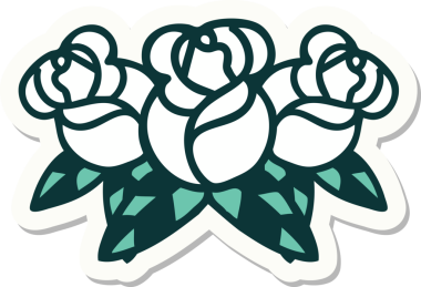 Bir insan tarafından çizilmiş bir buket çiçeğin geleneksel stiliyle dövme çıkartması.