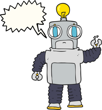 Bir insan tarafından çizilmiş serbest konuşma balonu karikatür robotu