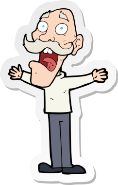 Çizgi film çıkartması. Bir insan tarafından çizilmiş yaşlı bir adam.