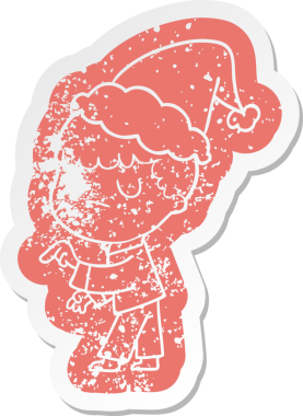 Bir insan tarafından çizilmiş Noel Baba şapkası giyen huysuz bir çocuğun garip karikatürü.