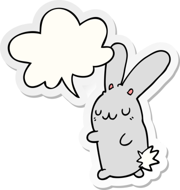 Bir insan tarafından çizilmiş baloncuk çıkartmalı şirin çizgi film tavşanı.