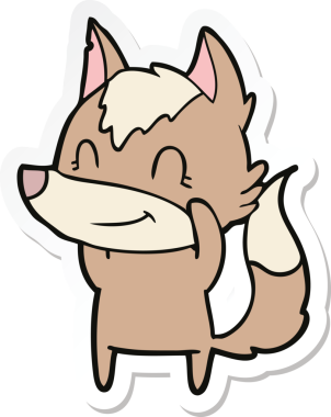 Bir insan tarafından çizilmiş dost canlısı bir kurt çizgi filminin çıkartması.