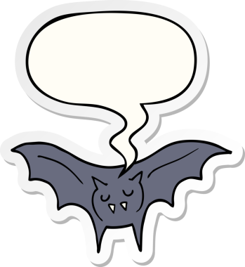 Bir insan tarafından çizilmiş konuşma balonu çıkartmalı vampir yarasa çizgi filmi.