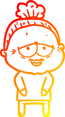 Bir insan tarafından çizilmiş mutlu, yaşlı bir kadının sıcak çizgi çizimi.