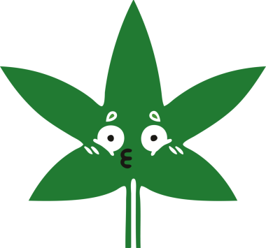 Bir insan tarafından çizilmiş marihuana yaprağının düz renkli retro karikatürü