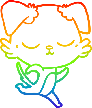 Gökkuşağı gradyan çizimi. Bir insan tarafından çizilmiş şirin bir köpek çizimi.