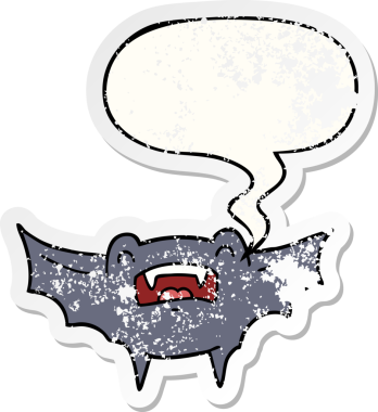 Konuşan vampir yarasa bir insan tarafından çizilmiş sıkıntılı eski bir çıkartma.