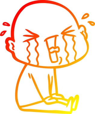 Bir insan tarafından çizilmiş, ağlayan kel bir adamın çizgi çizimi.