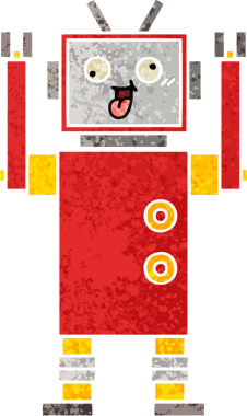 Bir insan tarafından çizilmiş çılgın bir robotun retro çizim tarzı karikatürü