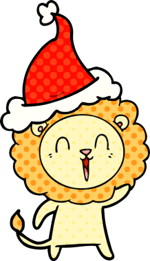 Gülen aslan eli, bir insan tarafından çizilmiş Noel Baba şapkasının çizgi roman çizimi.