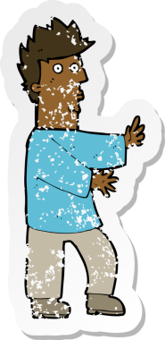 Bir insan tarafından çizilmiş gergin bir adamın gerilmiş retro yapıştırması.