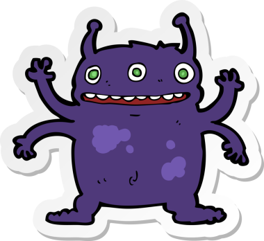 Bir insan tarafından çizilmiş uzaylı bir çizgi film canavarının çıkartması.