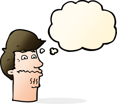 Bir insan tarafından çizilmiş düşünce baloncuğu olan sinirli bir adam.