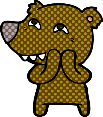 Bir insan tarafından çizilmiş dişleri gösteren çizgi film ayısı.