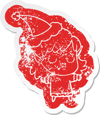 Bir insan tarafından çizilmiş Noel Baba şapkası giyen elf bir kızın garip bir karikatürü.