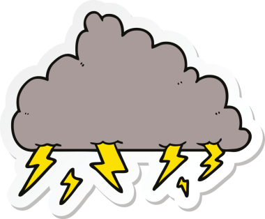 Bir insan tarafından çizilmiş bir karikatür gökgürültüsü bulutunun çıkartması