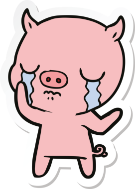 Bir insan tarafından çizilmiş, ağlayan bir domuzun çıkartması.