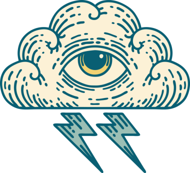 Bir insan tarafından çizilmiş her şeyi gören bir göz bulutunun ikonik dövme şekli.