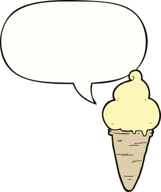 Bir insan tarafından çizilmiş konuşma balonlu çizgi film dondurması.