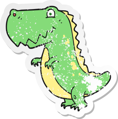 Bir insan tarafından çizilmiş bir karikatür dinozorunun gerilimli çıkartması.