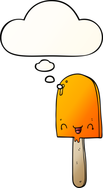 Karikatür buz lolipopu. Düşünce baloncuğu bir insan tarafından çizilmiş.