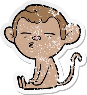 Bir insan tarafından çizilmiş şüpheli bir maymunun sıkıntılı çıkartması.