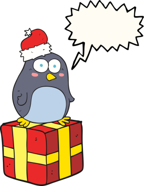 Bir insan tarafından çizilmiş serbest konuşma balonu karikatürü Noel pengueni