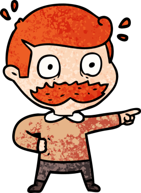 Çizgi filmdeki bıyıklı adam bir insan tarafından çizilmiş.