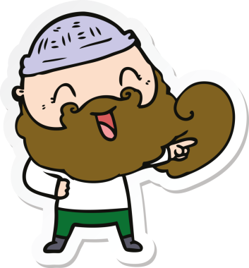 Bir insan tarafından çizilmiş sakallı ve kış şapkalı mutlu bir adamın çıkartması.