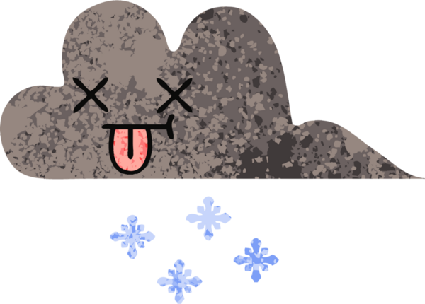 Bir insan tarafından çizilmiş fırtına kar bulutunun retro çizim tarzı karikatürü