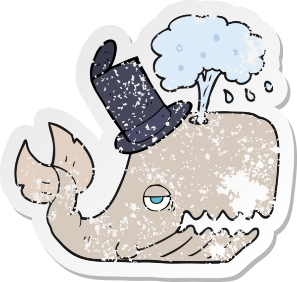 Bir insan tarafından çizilmiş suyu püskürten karikatür balinasının geriletilmiş yapıştırması.