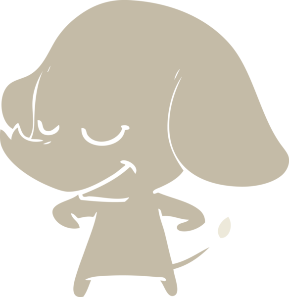 Bir insan tarafından çizilmiş düz renk çizgi film gülümseyen fil.