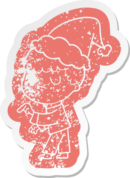 Bir insan tarafından çizilmiş Noel Baba şapkası giyen huysuz bir çocuğun garip karikatürü.