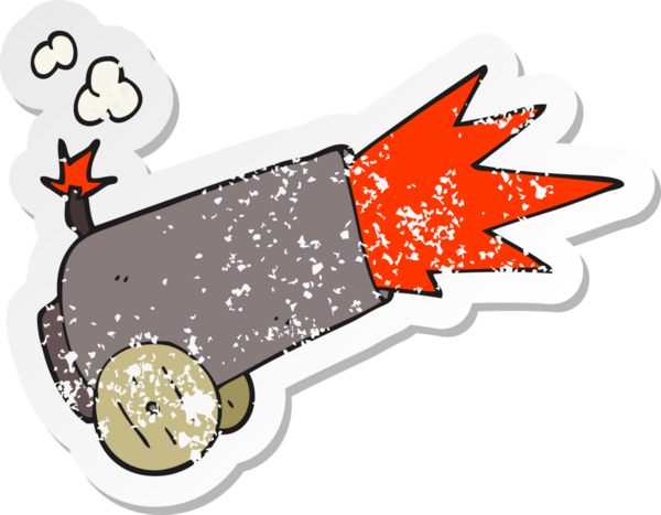 Bir insan tarafından çizilmiş karikatür top ateşinin gerilimli yapıştırması.