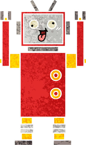 Bir insan tarafından çizilmiş çılgın bir robotun retro çizim tarzı karikatürü