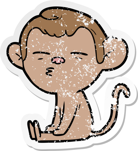 Bir insan tarafından çizilmiş şüpheli bir maymunun sıkıntılı çıkartması.