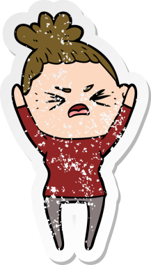 Bir insan tarafından çizilmiş kızgın bir karikatür çıkartması.