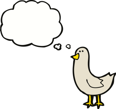 Bir insan tarafından çizilmiş düşünce baloncuklu çizgi film kuşu.