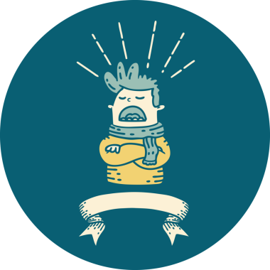 Bir insan tarafından çizilmiş eşarp takan dövme stili bir adamın simgesi