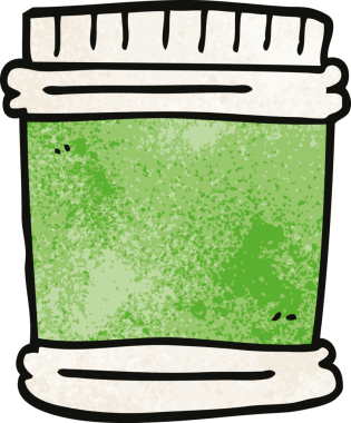 Bir insan tarafından çizilmiş vitamin kapları.