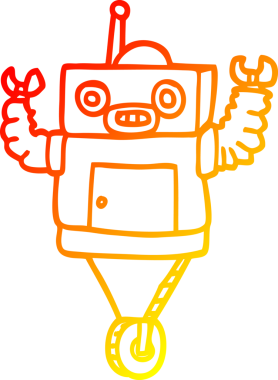 Bir insan tarafından çizilen çizgi film robotunun sıcak çizgi çizimi