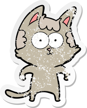 Bir insan tarafından çizilmiş mutlu çizgi film kedisinin sıkıntılı çıkartması.